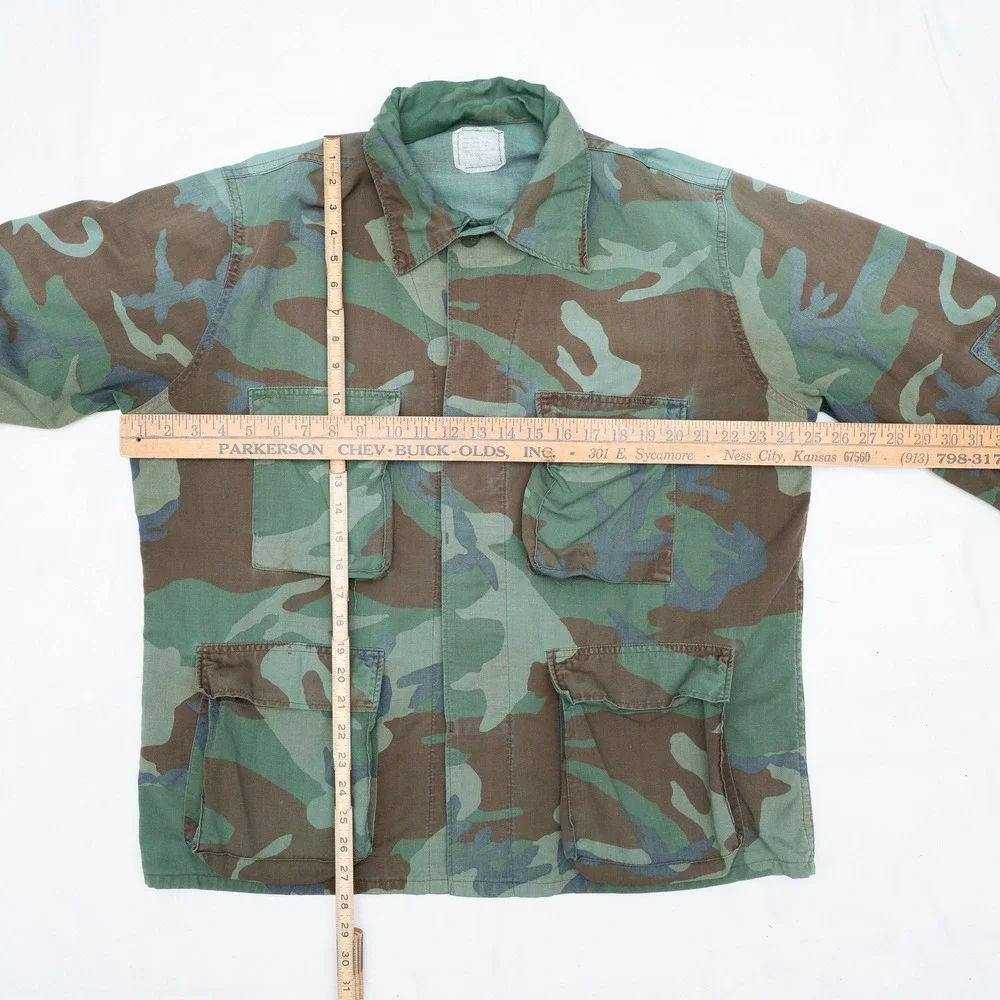 VTG US Army BDU Combat Coat‎ Large Long Woodland Camouflage L/S Button Up